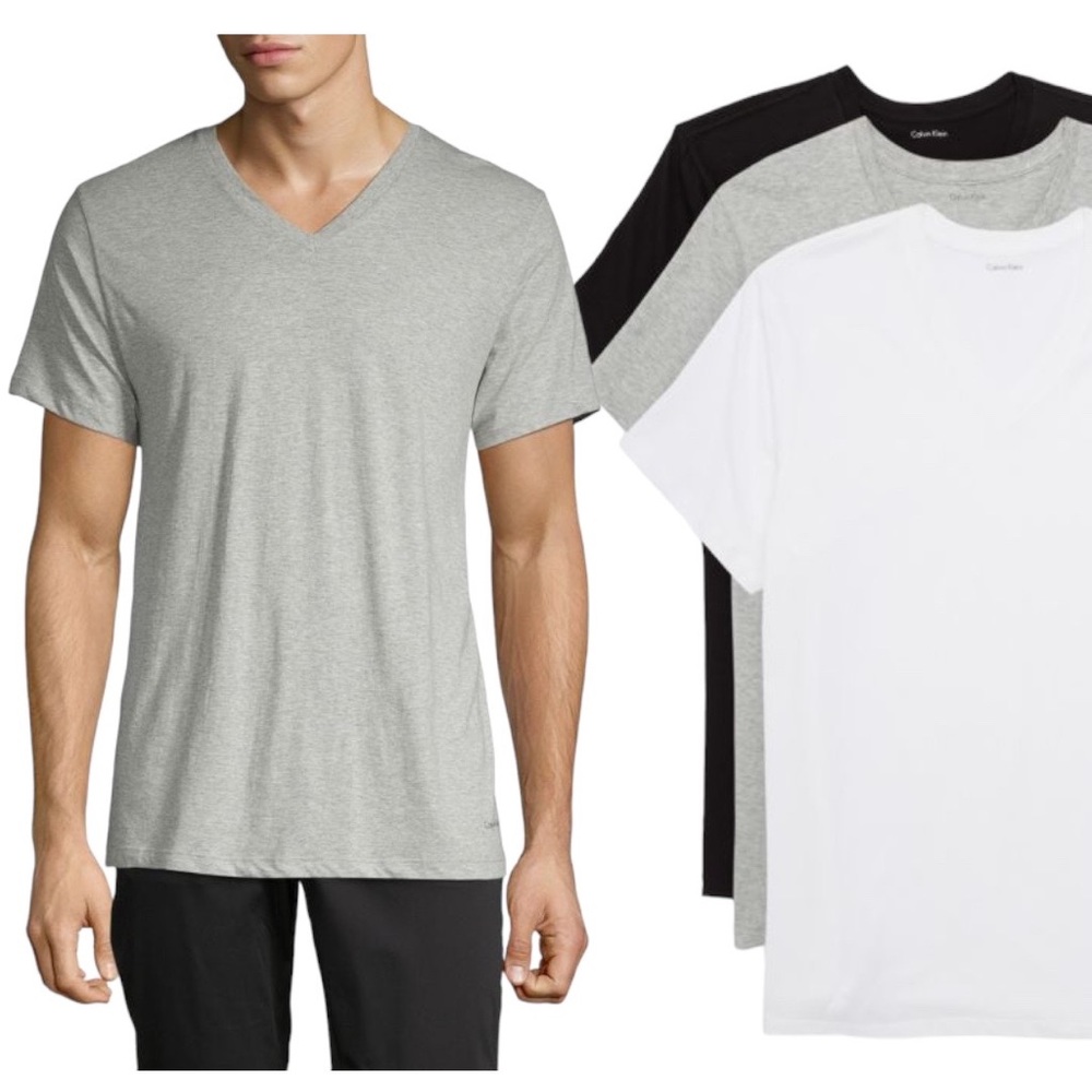 CALVIN KLEIN 3 Pack V Neck Cotton Tee - NEW - Large